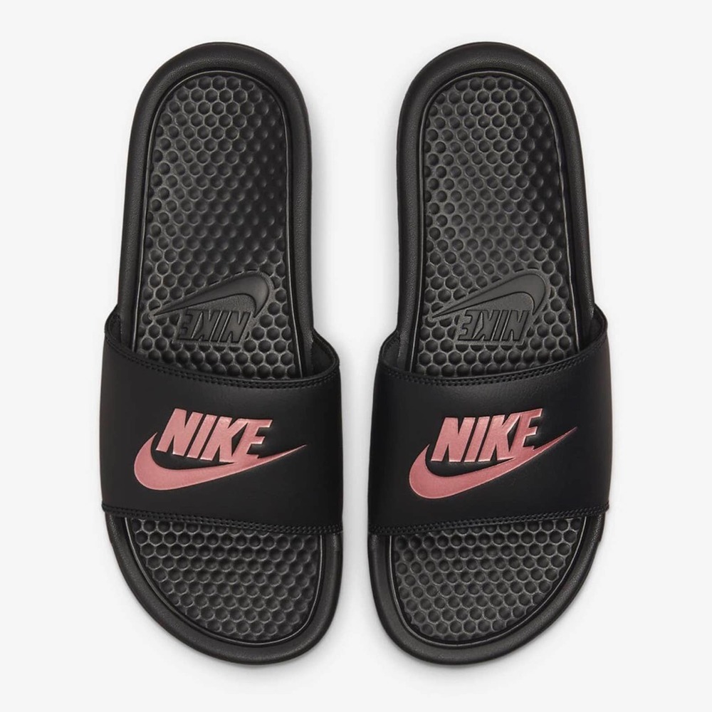 Nike Women’s Benassi JDI in Black & Rose Gold